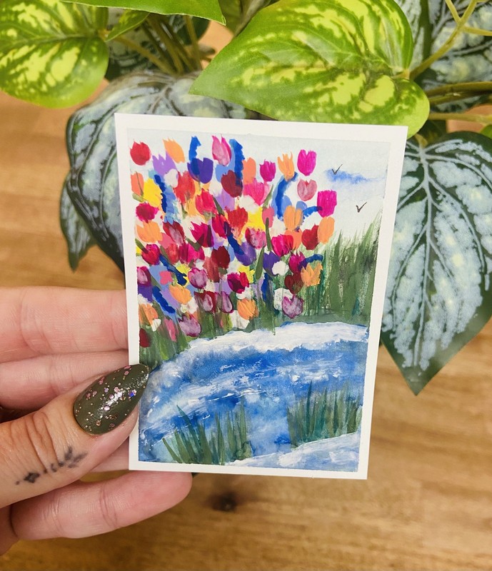 ACEO Original Art Trading Card 2.5 by 3.5 Inch Floral Field Flowers Andrea Baker