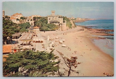 Estoril Beach Portugal 1958 Postcard J Arthur Dixon Castle Coastline