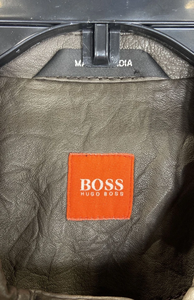 Chaqueta Hugo Boss Para Hombre Cuero Cordero Marrón Estilo Militar Talla 40R Foto 3 de 4