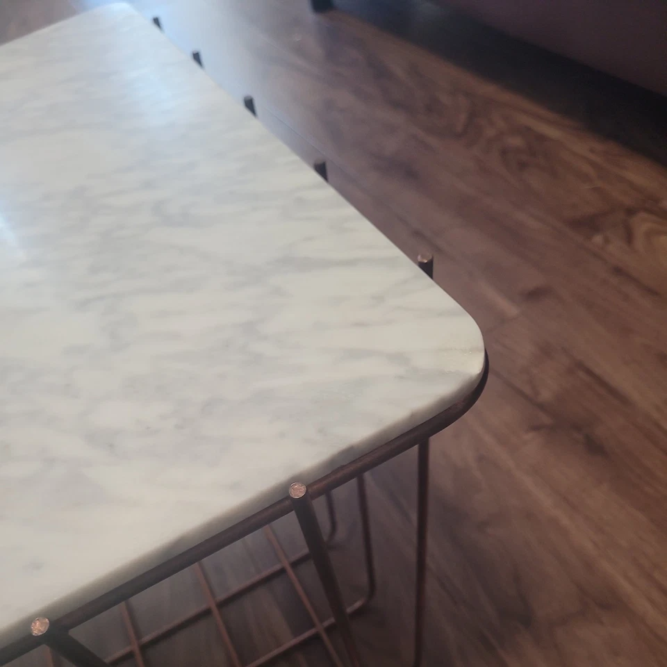 Blu Dot Scamp Medium Side Table Marble Top And Copper Basket - Image 3 of 3