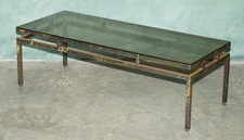 STUNNING MAISON RAMSAY ATTRIBUTED MID CENTURY PATINATED METAL GLASS COFFEE TABLE
