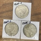 Lot of 3 Peace Silver Dollars 1922-D, 1923-S, 1926-S $1
