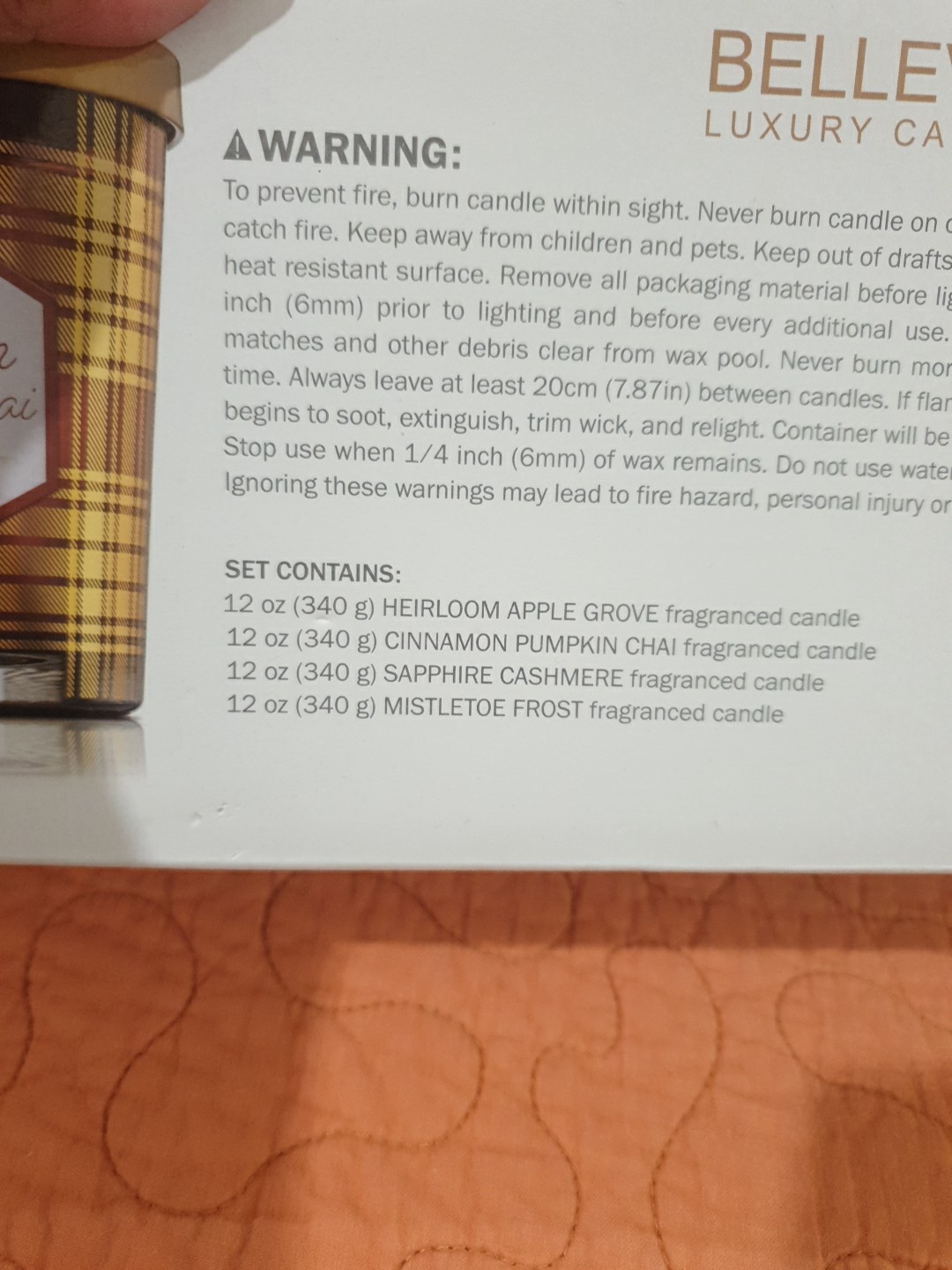 Bellevue Luxury Glass Candle Set 4Pk Soy Blend Lead Free Wicks Removable Labels