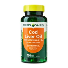 Spring Valley Cod Liver Oil plus Vitamins A and D3 Supplement Softgels 100 Count