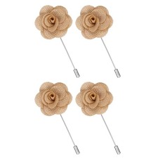 Rose Anstecknadel 4er-Set f&uuml;r Herren, Kamelien-Satinblume, hellbeige