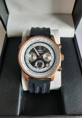 Rotary Aquaspeed Pilot Chronograph rose gold-tone men watch Black Strap New   
