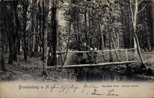 Ak Neustadt Dosse in Brandenburg, Holzsteg über Bach im Wald, zwei... - 5033258