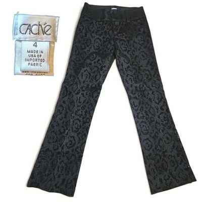CACHE Y2K Black Snakeskin Print Flare Trouser Pants Size 4 Vintage 90s Goth