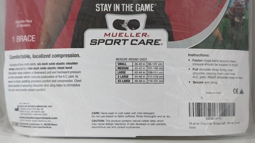 Mueller 310SM Shoulder Brace with Unique Rear Attachment - Left, Small, White - Picture 5 of 5