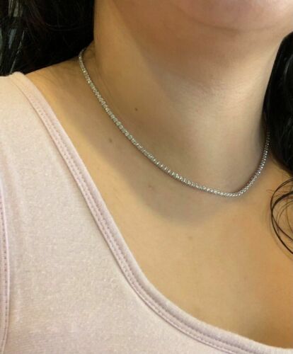 17CT Round Cut Lab Created Diamond Tennis Necklace 14K White Gold Plated - Picture 5 of 6