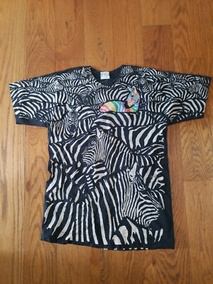 90s LIQUID BLUE Greg Genrich USA製 LIQUID BLUE greg genrich Vintage 90s Zebra AOP Black T Shirt