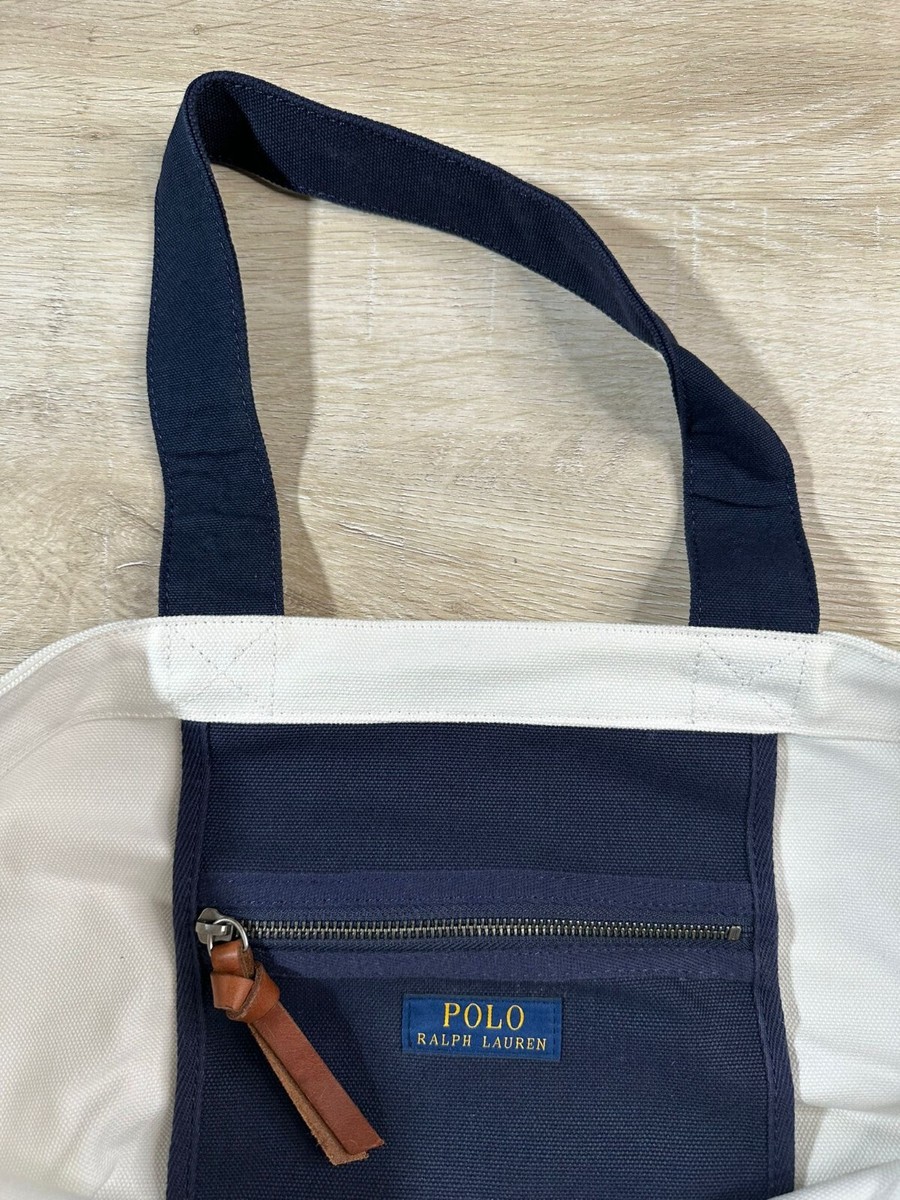 NWOT Polo Ralph Lauren Women's White Navy Bear Canvas Beach
