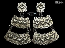 Navajo Gabriel Yazzie Hand Stamped Sterling Silver Statement Post Earrings ER504