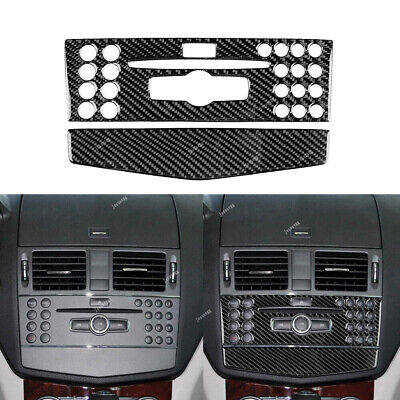 2x Carbon Fiber Style Console CD Panel Cover Fit for Mercedes C-Class W204 07-10