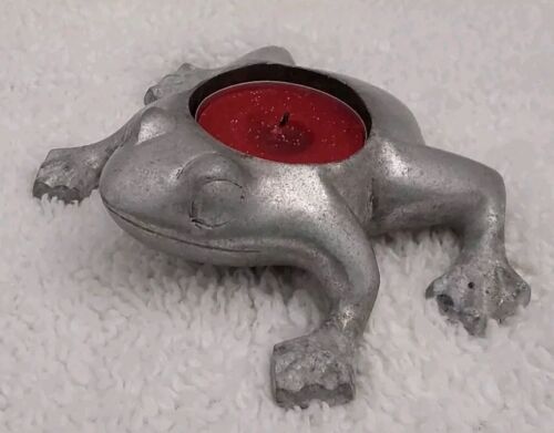 Frog Metal Votive Tealight Holder Silver Tone Metal Table Decor - Picture 2 of 9