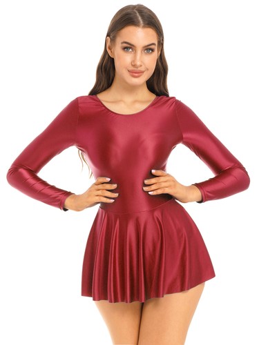 Mujeres Brillante Aceite Mini Patinador Vestido Atlético Danza Gimnasia Leotardo Vestidos de Natación - Imagen 55 de 110
