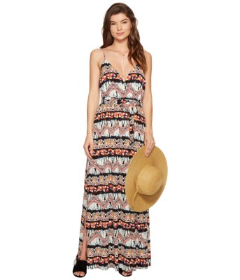 $90 Jack BB Dakota Womens Blue Artisan Wave Printed Poly Crepe Maxi Dress Size M
