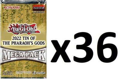 Yugioh TCG 2022 Tin of the Pharaoh's Gods Mega Booster Pack Lot of 36 SEALED!