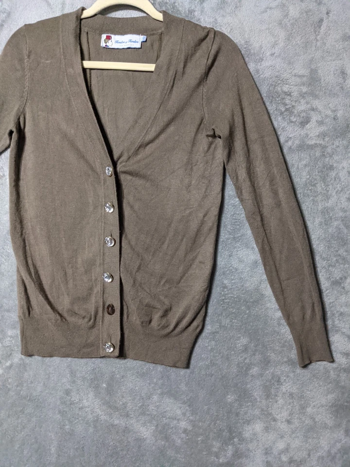 Vintage Sweater XS(0-2) TWELVE by TWELVE Women Cardigan Sheer Back Fall Green - Image 4 of 4