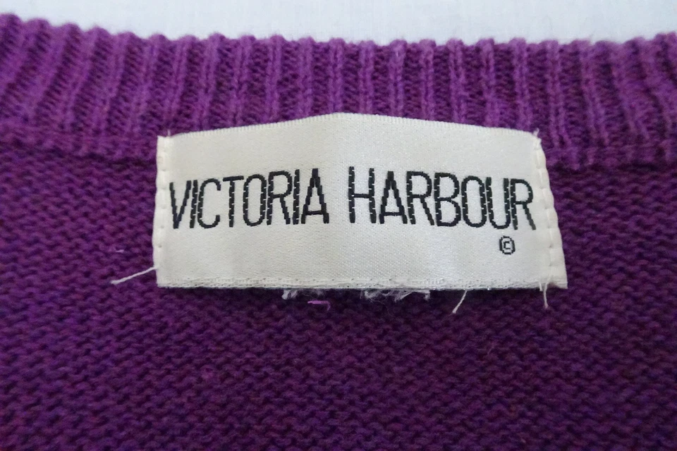 Suéter Vintage Tejido Lentejuelas Doradas Abstractas Púrpura Años 80 Victoria Harbour Grande Foto 3 de 3