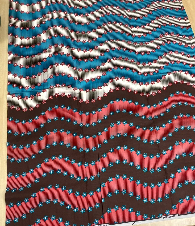African Fabric Print 6 Yards Poly-cotton Ankara Pink and Blue star - Image 2 of 4