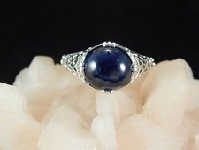 5.36 Ct. Oval Cabochon Sapphire Ring 1920's Style Sterling Silver Filigree
