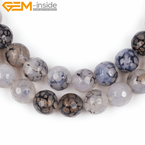 Faceted Black Dragon Veins Agate Gemstone Round Beads For Jewelry Making 15” - Picture 11 of 29