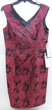 Adrianna Papell V Neck/Back Sleeveless Rose Print Side Drape Sheath Dress - NEW