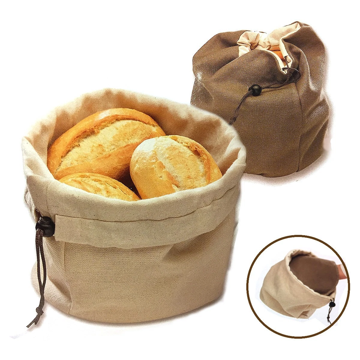 Cesto portapane rotondo 21 cm intrecciato in corda beige e cotone