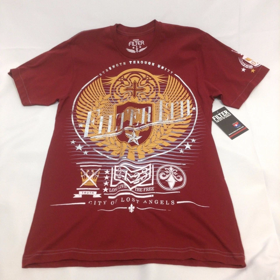 FILTRO Camiseta Hombre CITY OF LOST ANGELES Calce Ajustado Escudo AUTÉNTICO Rojo Mediano M Foto 4 de 4