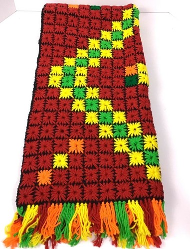 Vtg Afghan Handmade Multicolor Crochet Knit Diamond Lap Blanket Throw 28"x67" - Picture 5 of 5