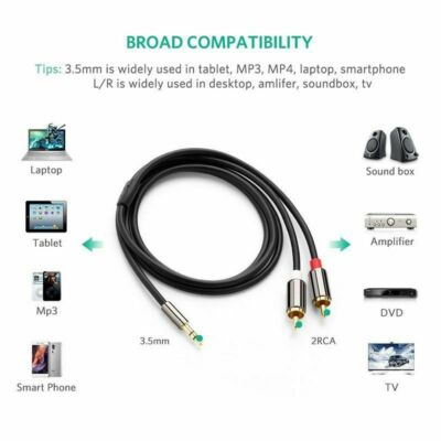 3FT 6FT 9FT 3.5mm Aux Male Jack to AV 2 RCA Stereo Audio Cable MP3 iPod Phone
