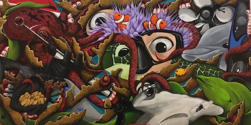 Original Pop Surrealist Painting 40x80” Acrylic On Canvas,Signed,COA