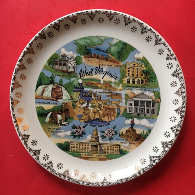 vintage WEST VIRGINIA souvenir 7" wall plate decorT & J POTTERY