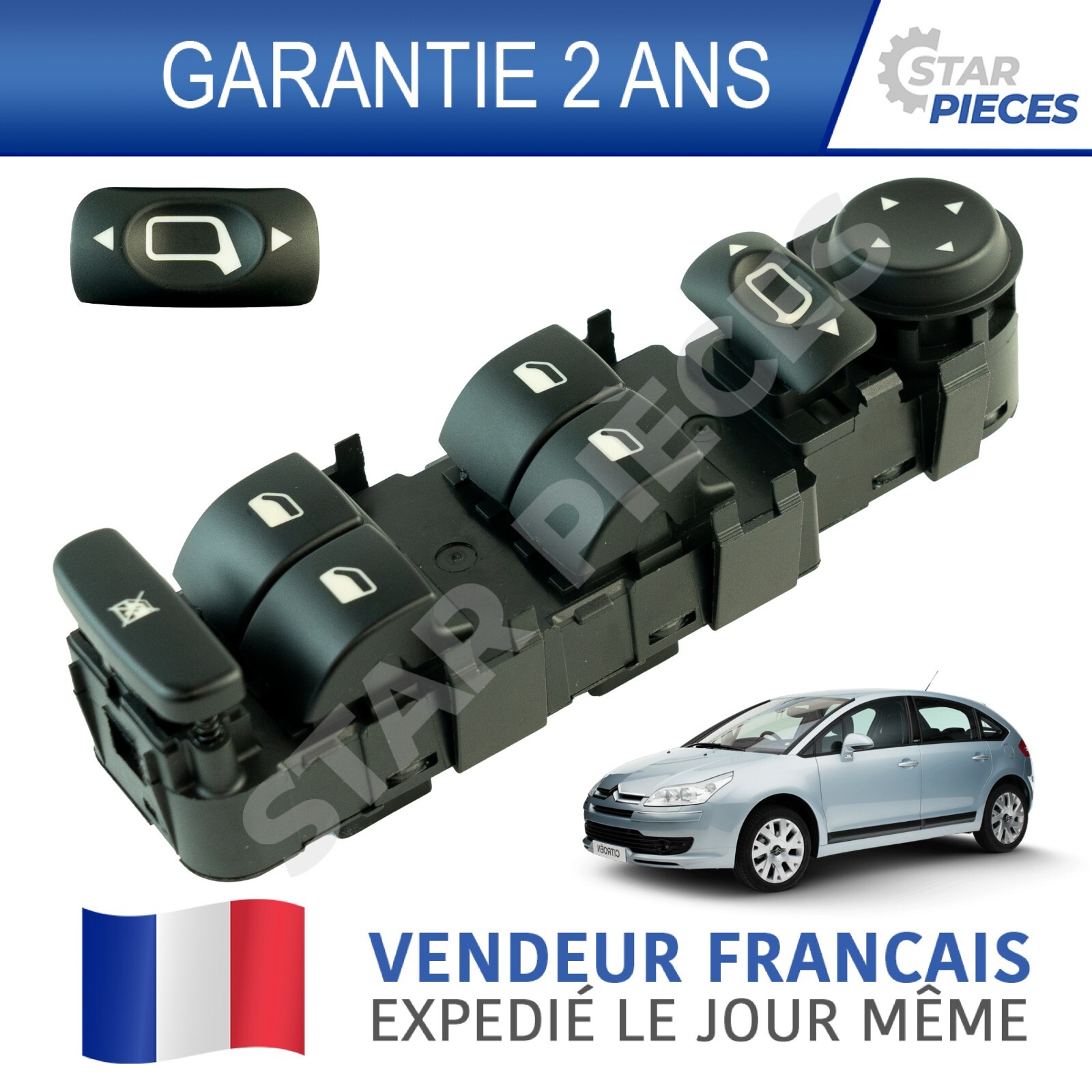 Bouton lève-vitre Citroën C4 bloqué ? Changez la commande conducteur 6554HA noire