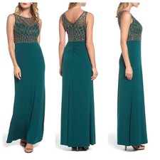 NWT Adrianna Papell Beaded Bodice Column Gown Hunter SZ 2 e303