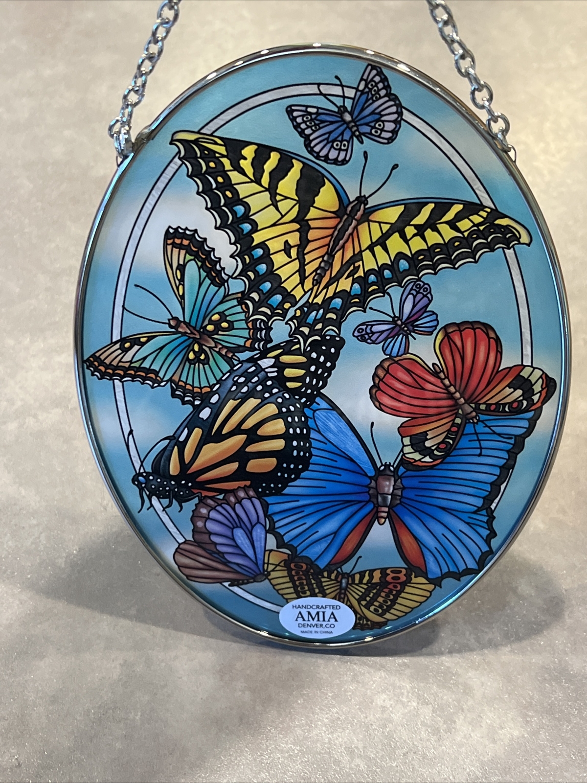 AMIA Stained Glass Painted Butterfly Sun Catcher eBay