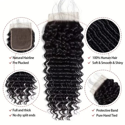 4x4 Deep Wave Lace Closure Human Hair Brazilian Virgin Hair 180% Density - Picture 2 of 7