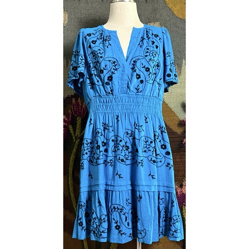 Anthropologie Somerset Blue Embroidered Mini Dress M - 第 1/20 張圖片