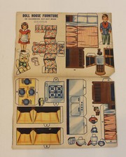 Litografia libro ritagliato fisarmonica mobili casa delle bambole di carta vintage anni '40 *RARO*