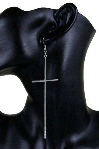 Women Fashion Jewelry Hook Earrings Silver Metal Religious Cross Bling Weekend - 第 11/12 張圖片