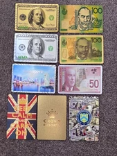 .Swap playing cards advertising Crown Singapore UK metallic money AUD US Canada