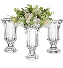 Flower Vase Clear Glass, 7.28" Tall, Decorative Centerpiece