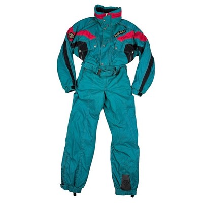 Vintage DESCENTE Ski Suit One Piece Teal Pink Black Mens Snowsuit