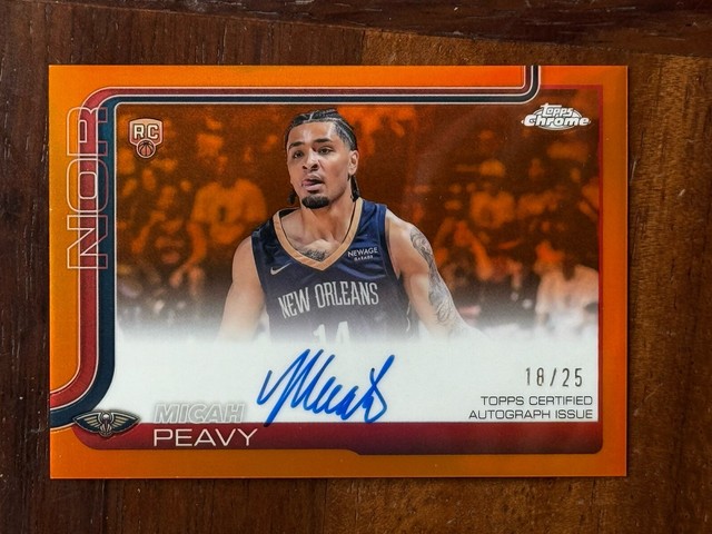 2025-26 Topps Chrome Micah Peavy TCAR-MP Orange Refractor RC Auto /25 Pelicans