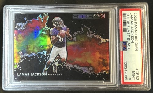2020 Panini Obsidian Lamar Jackson Color Blast Black #CBB2 Ravens PSA 9