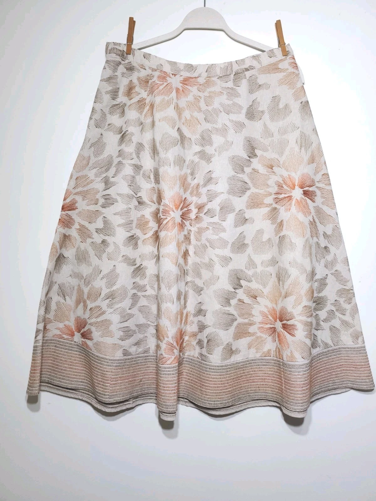 Coldwater Creek Linen Blend Textured Embroidery Midi Skirt Cottagecore Neutral M
