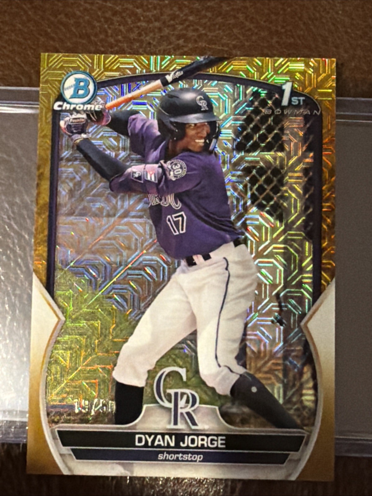 Dyan Jorge 2023 Bowman Chrome #BCP-22 gold mega box Mojo Refractor /50 Rockies