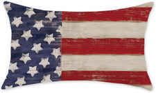 4Th of July Pillow Cover 12X20 Inch Red Blue American Flag Stars Stripes Pillowc