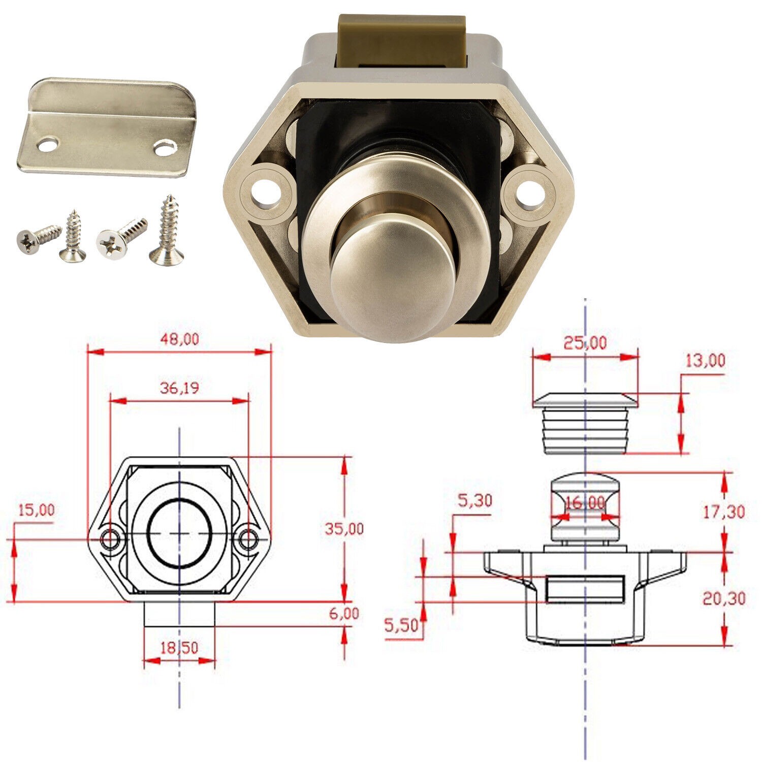 Push Button Cupboard Drawer Door Catch Lock Motorhome Campervan Latch Knob Lock
